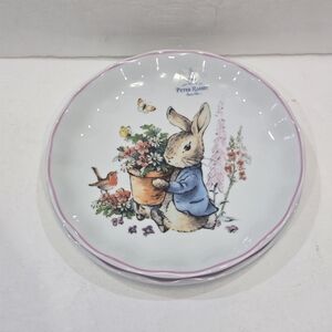 Peter Rabbit Easter Salad Plates Set of 2 Scalloped Pink Trim Beatrix Potter NEW